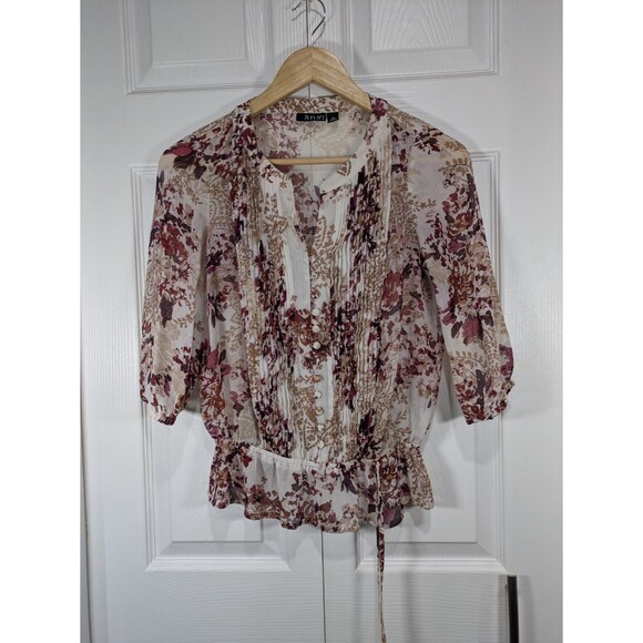 A N.A Women's 3/4 Sleeve Blouse With Tie Waist - Size Petite Small - Picture 1 of 7